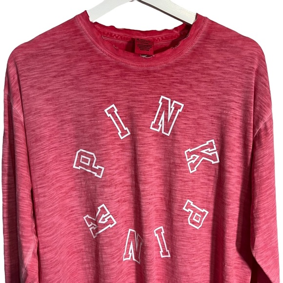 PINK Victoria’s Secret Pink Distressed Long Sleeve Logo T-Shirt Medium - Picture 2 of 7